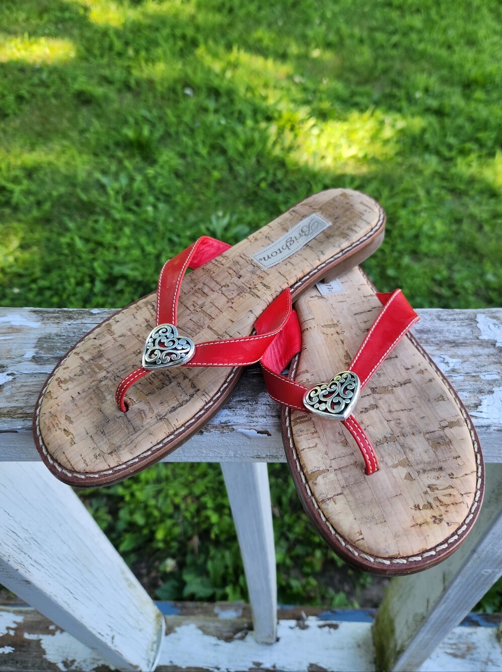 Brighton Heart-Embellished Cork Flip Flop Sandals Size 7M